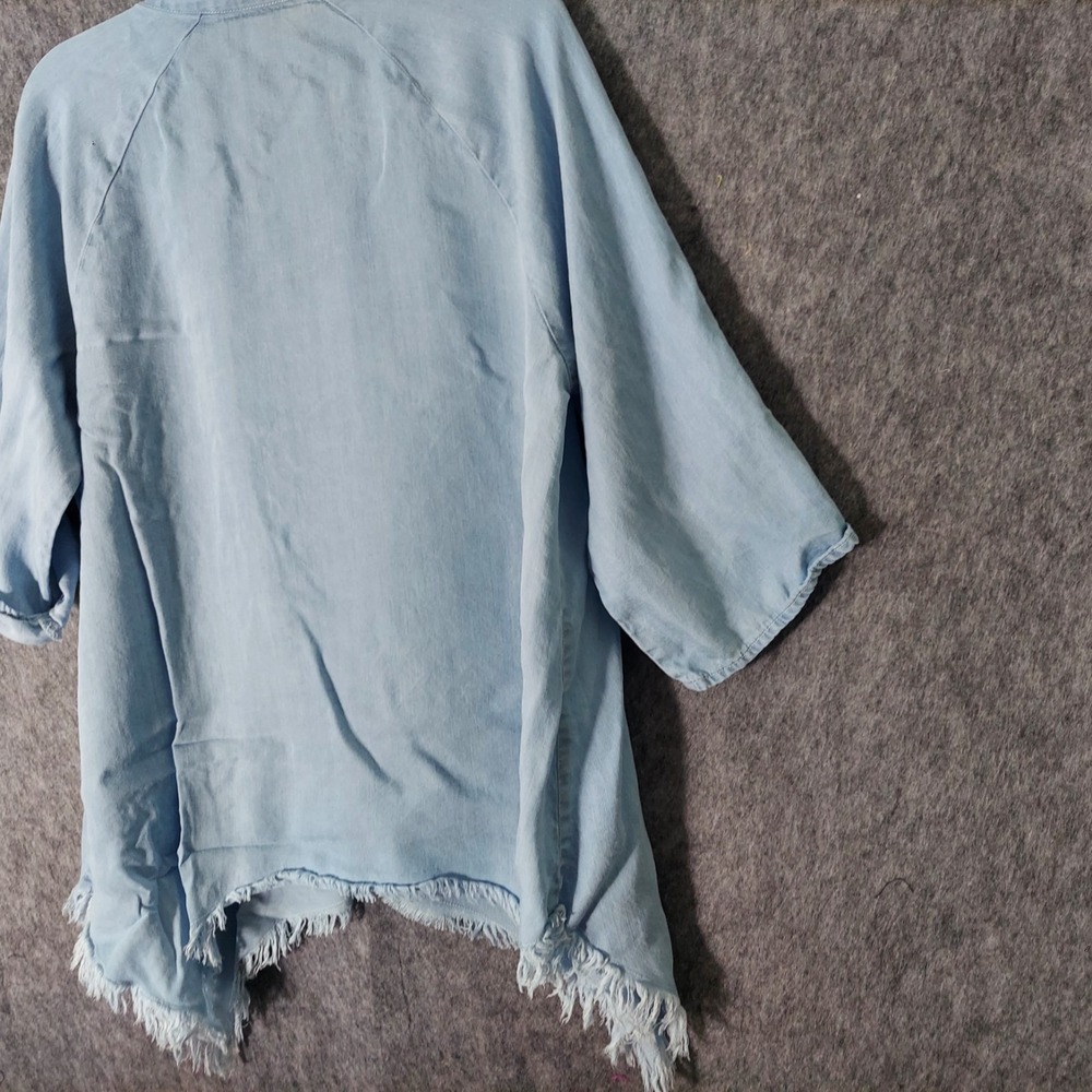 Hester & Orchard Button Up Tunic Women S Blue Sharkbite Frayed Hem‎ Distressed - Picture 9 of 12